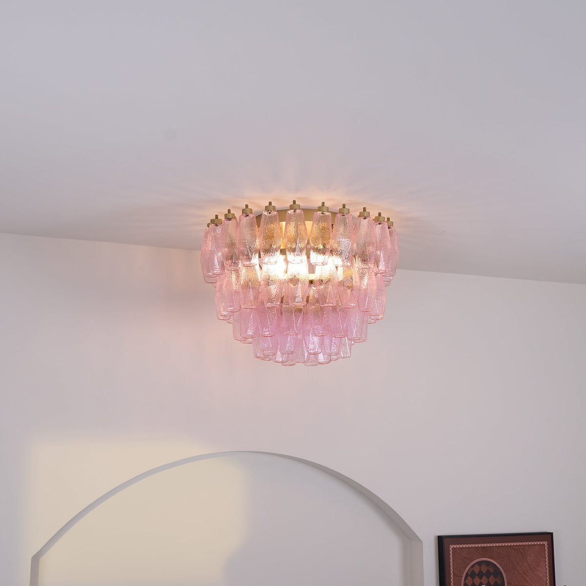 Celelaya plafoniera Poliedri in vetro di Murano Rosa Stratificato