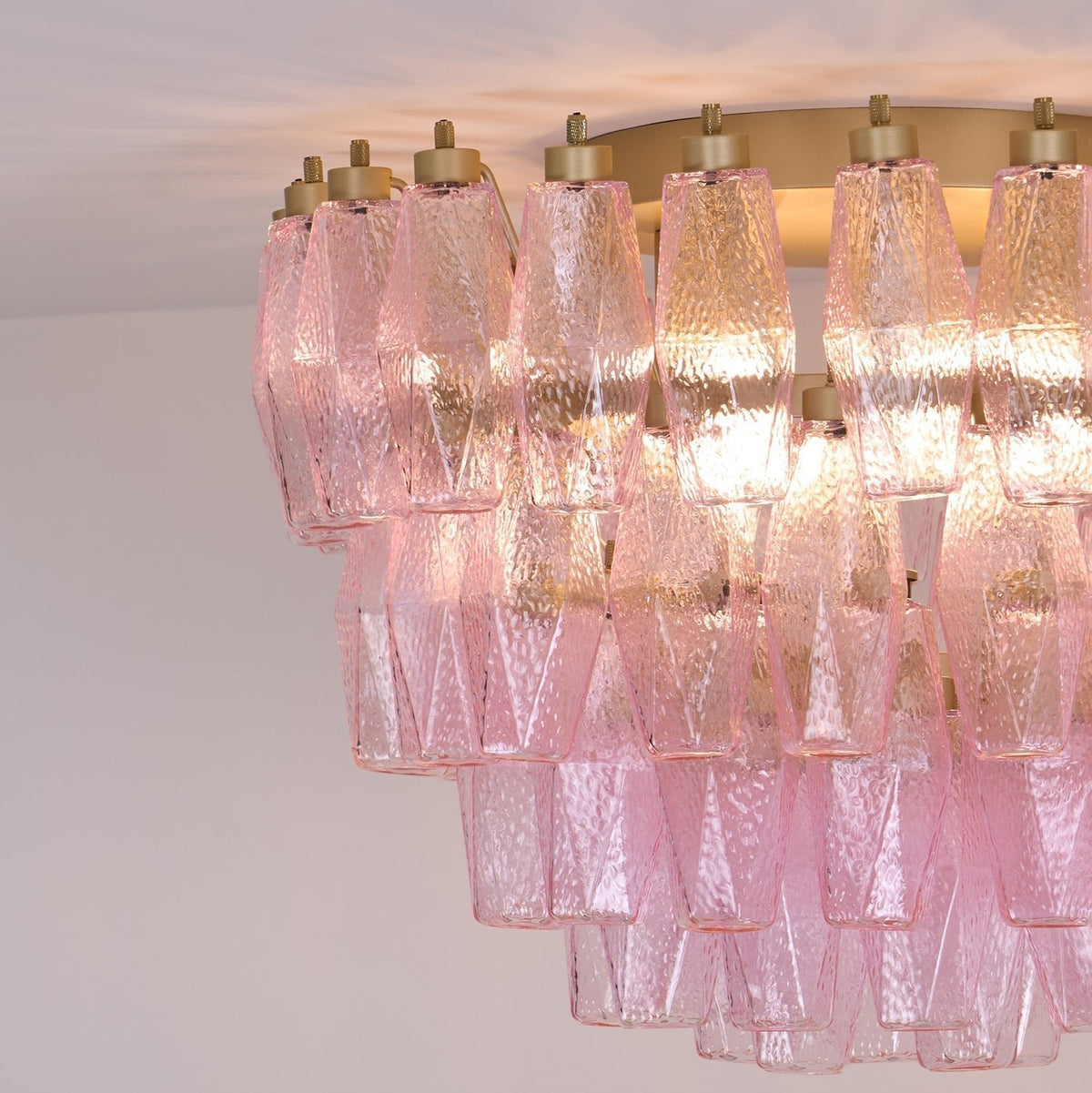 Celelaya plafoniera Poliedri in vetro di Murano Rosa Stratificato