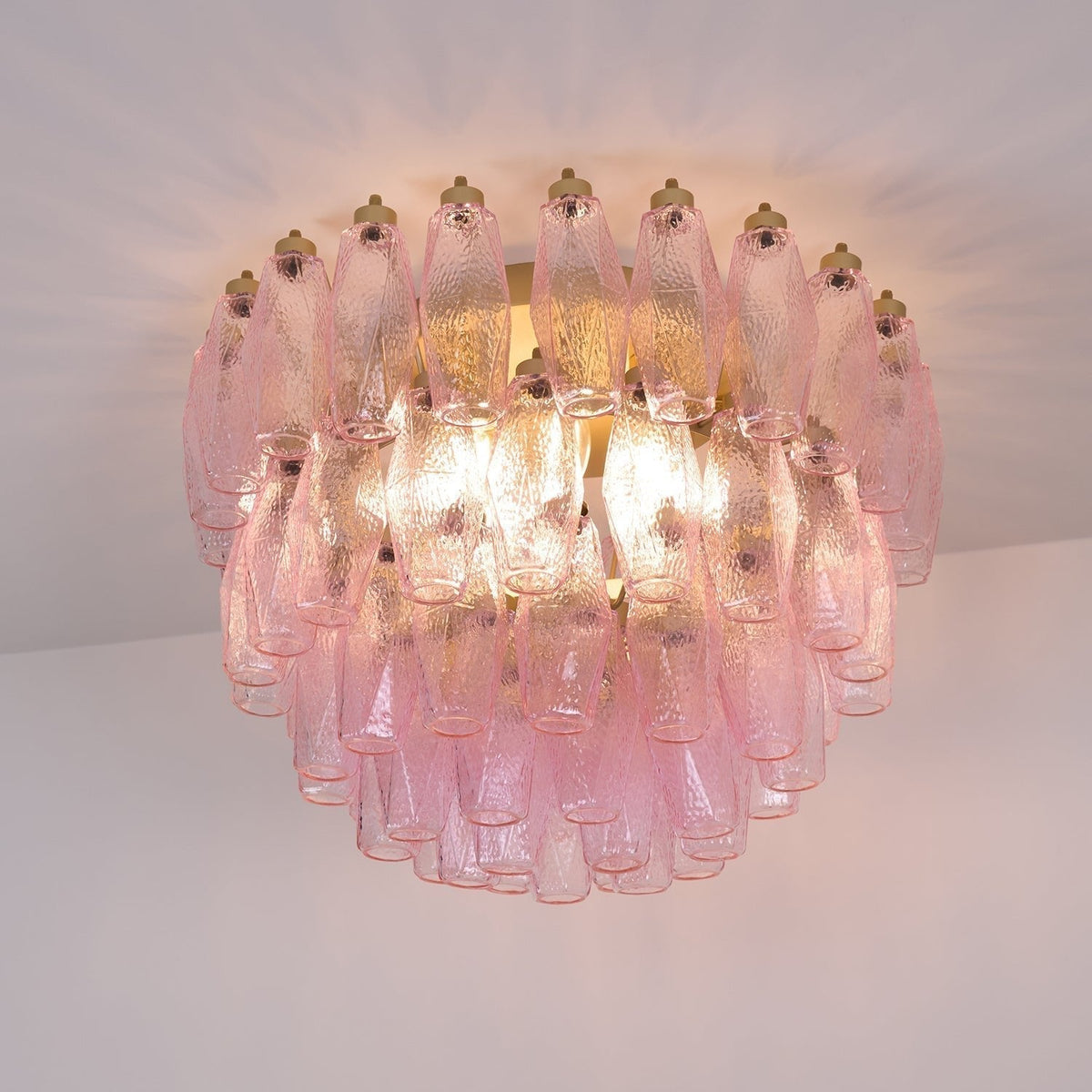Celelaya plafoniera Poliedri in vetro di Murano Rosa Stratificato
