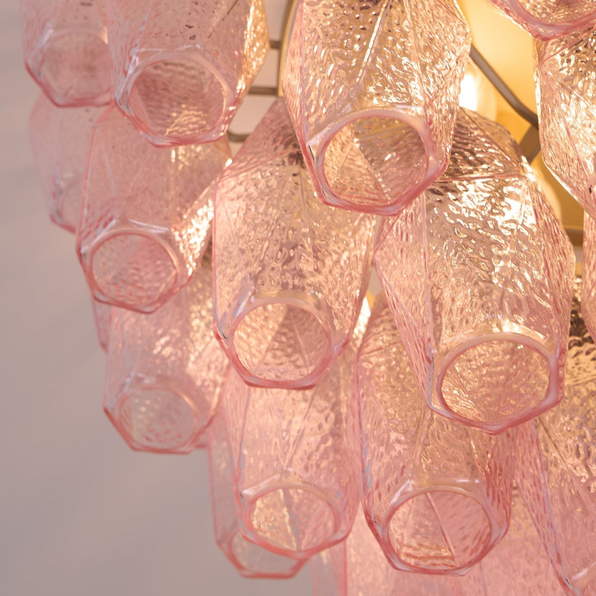 Celelaya plafoniera Poliedri in vetro di Murano Rosa Stratificato