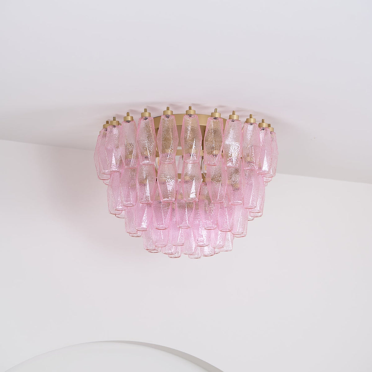 Celelaya plafoniera Poliedri in vetro di Murano Rosa Stratificato