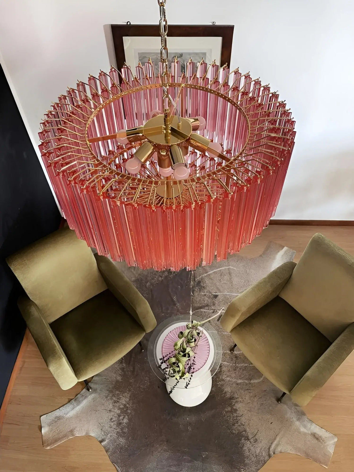 Celelaria lampadario Prismi Geometrici in vetro Rosa