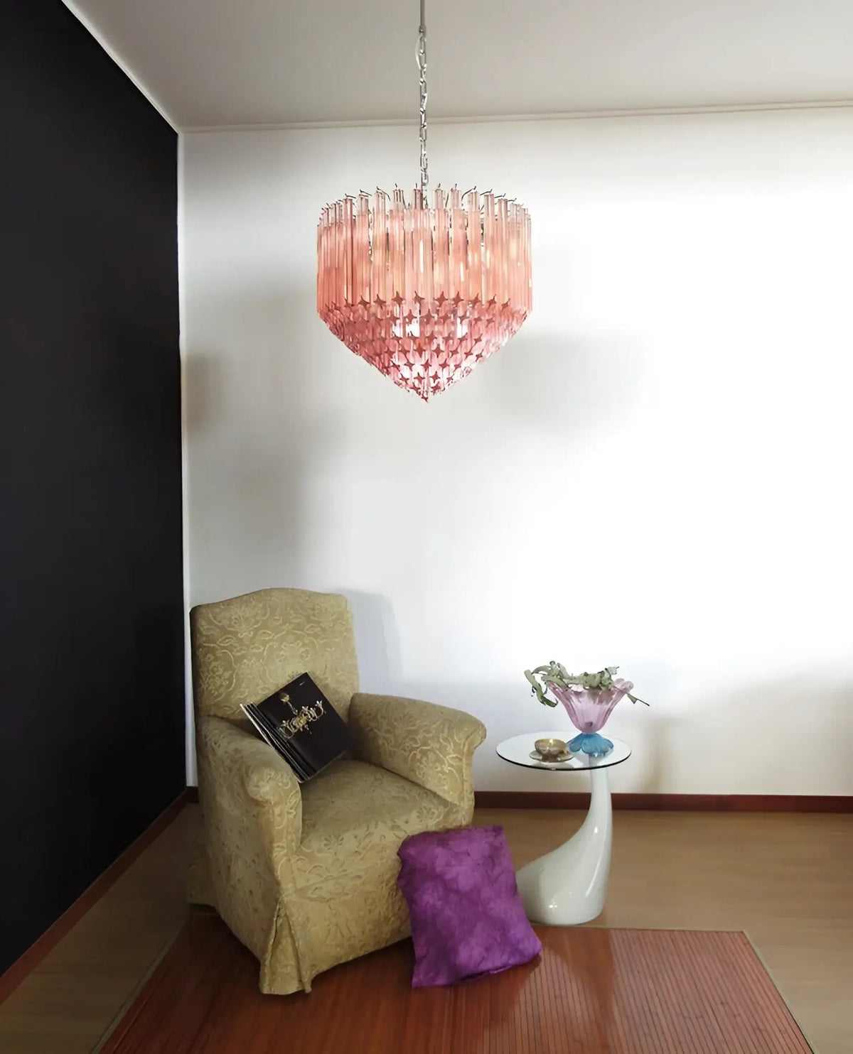 Celelaria lampadario Prismi Geometrici in vetro Rosa