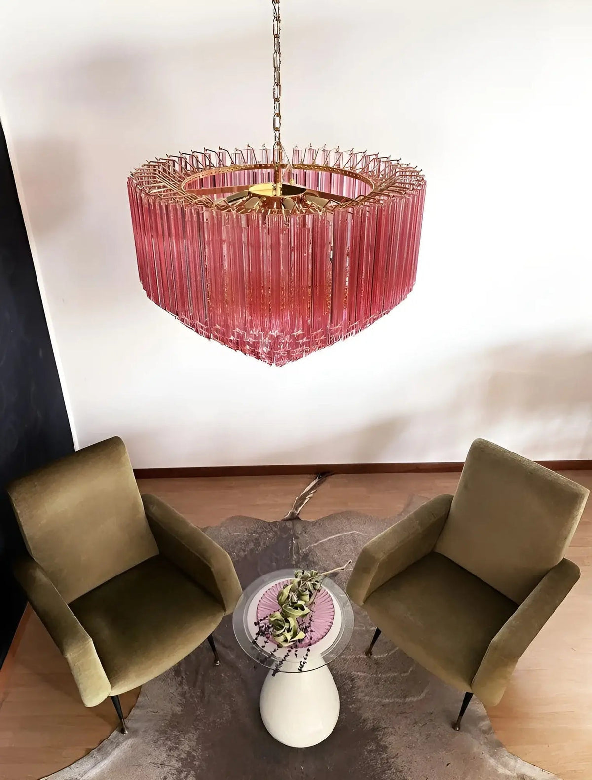 Celelaria lampadario Prismi Geometrici in vetro Rosa