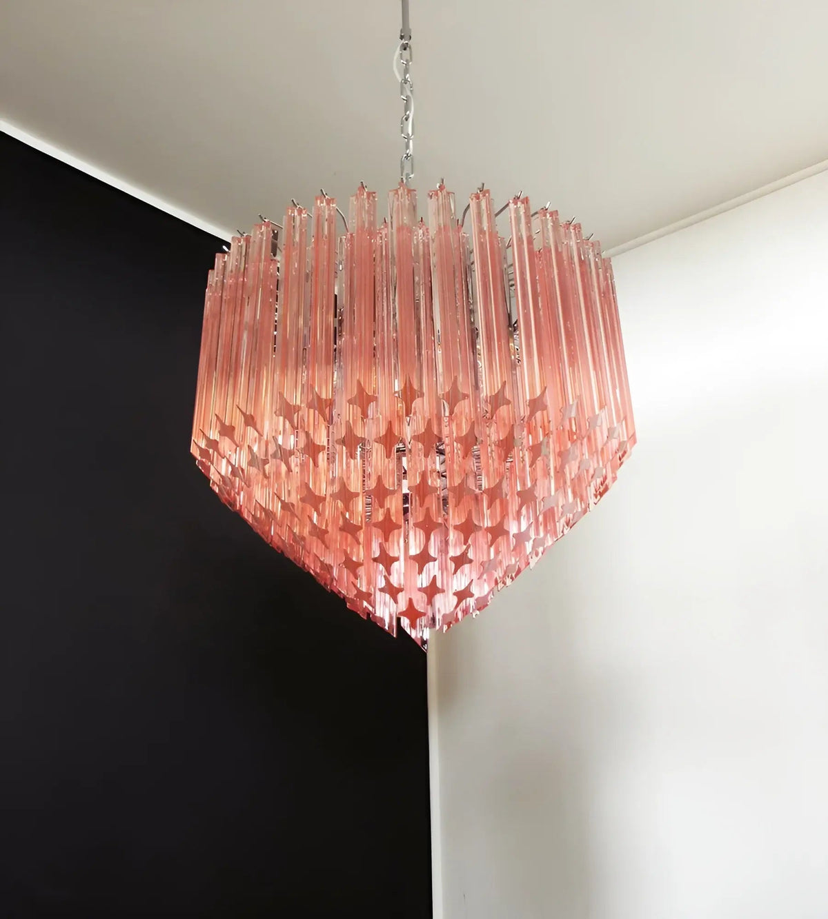 Celelaria lampadario Prismi Geometrici in vetro Rosa