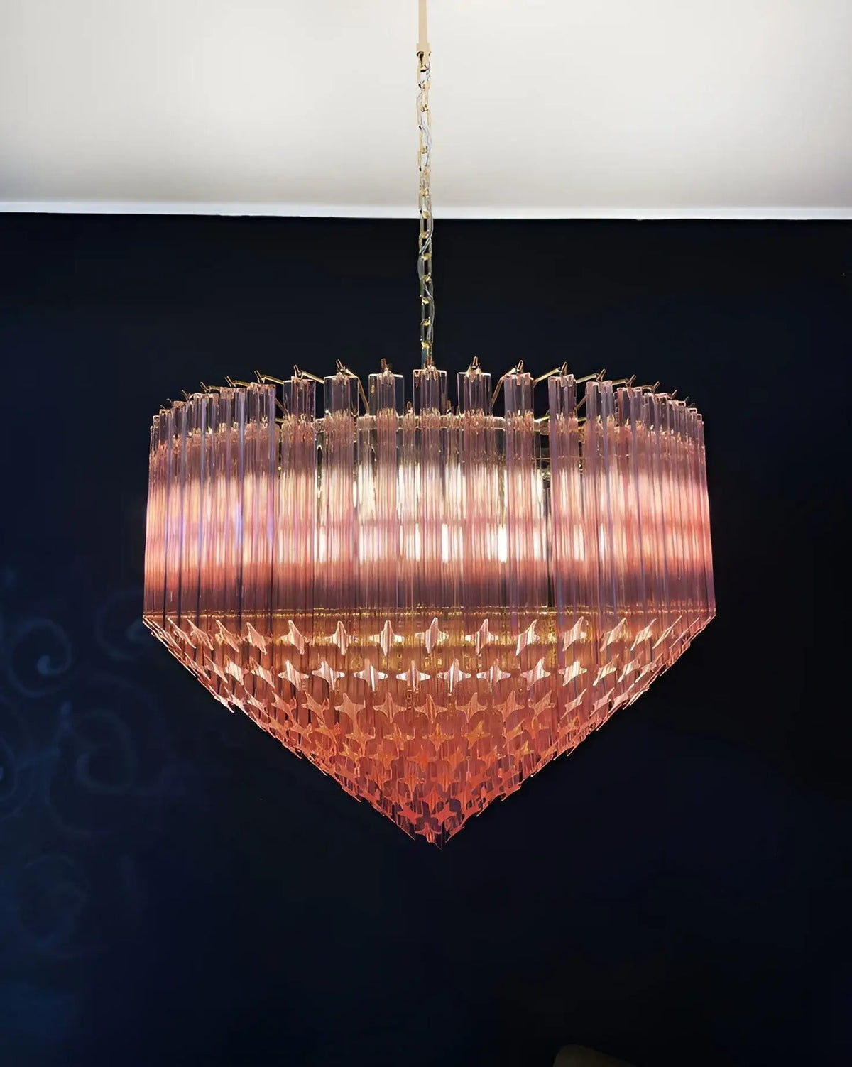 Celelaria lampadario Prismi Geometrici in vetro Rosa