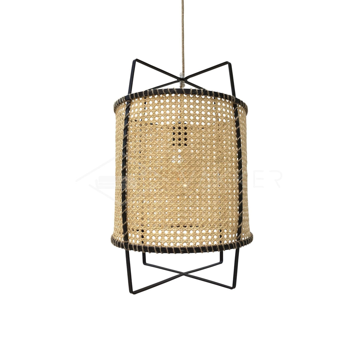 Kevis lampada a sospensione Struttura metallica in canna di rattan stile industriale