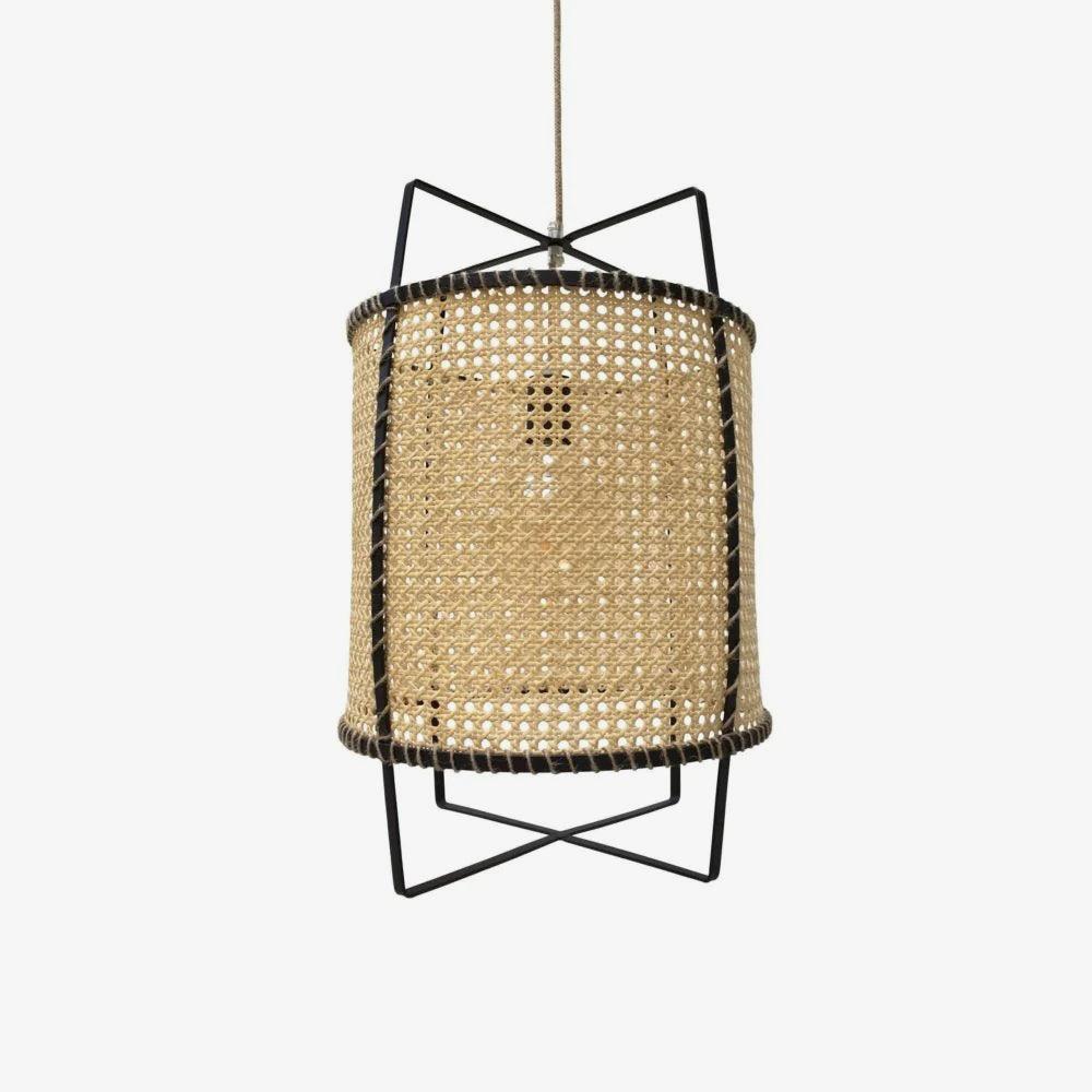 Kevis lampada a sospensione Struttura metallica in canna di rattan stile industriale
