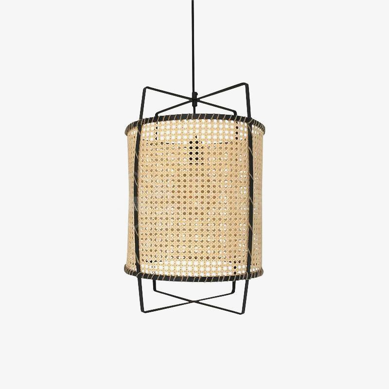 Kevis lampada a sospensione Struttura metallica in canna di rattan stile industriale