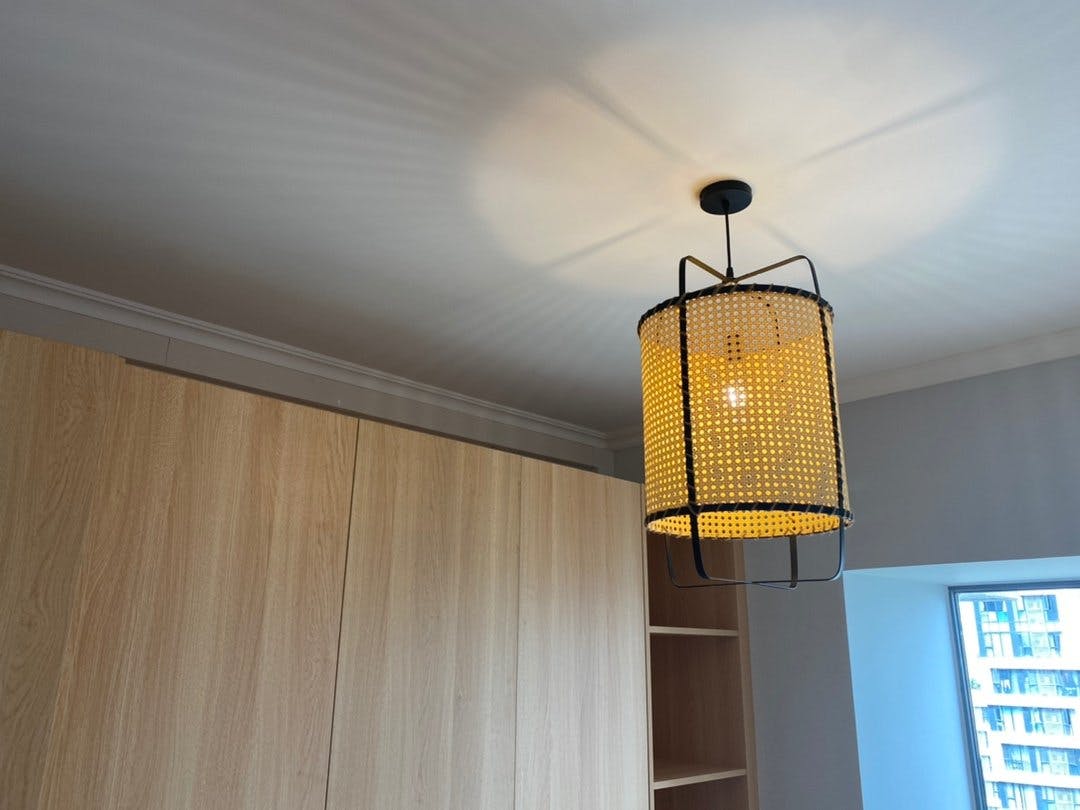 Kevis lampada a sospensione Struttura metallica in canna di rattan stile industriale