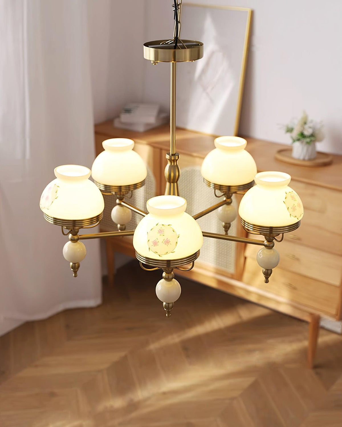 Lampadario in vetro e metallo per sala da pranzo o soggiorno vintage
