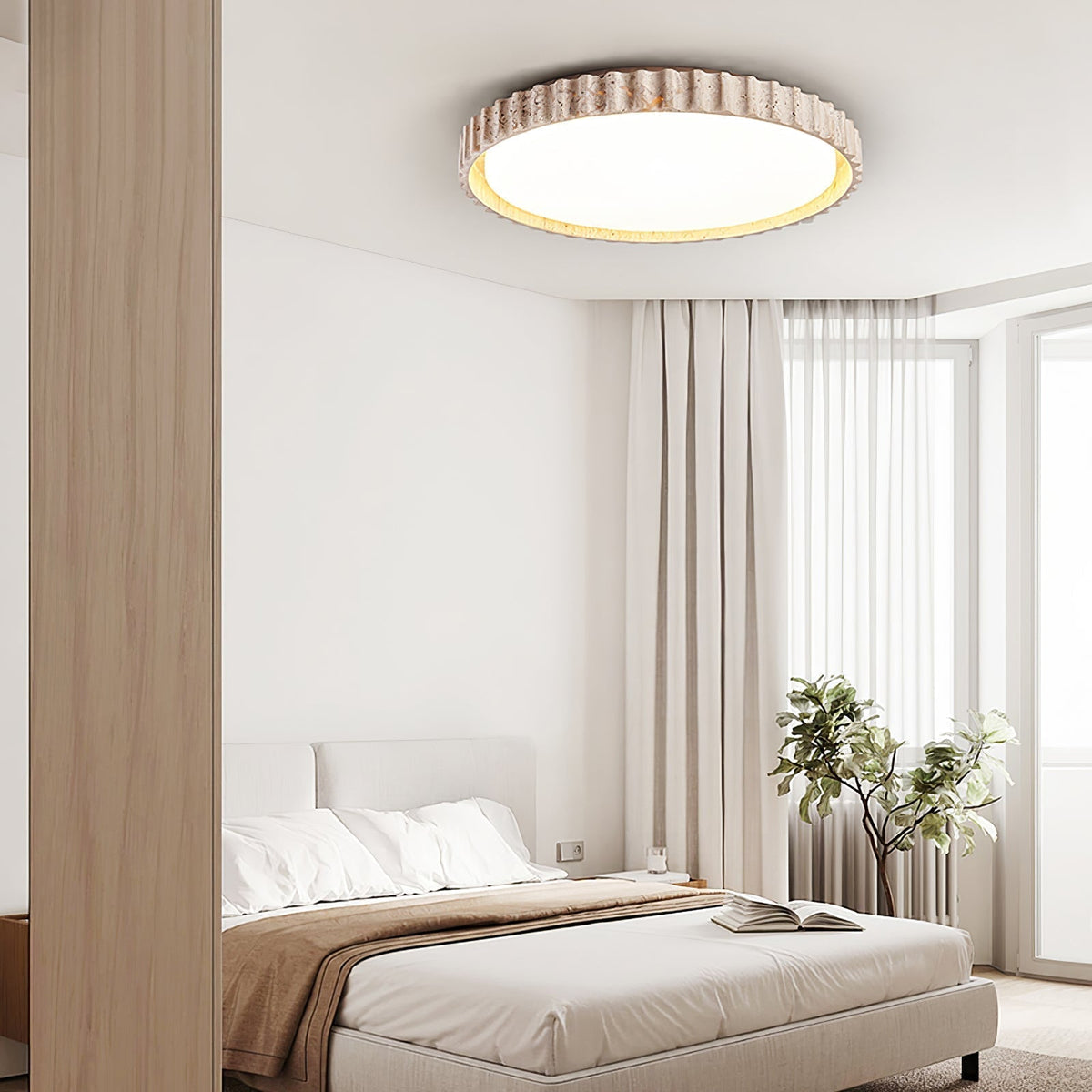 Obsidian lampada da soffitto anello a listelli in travertino