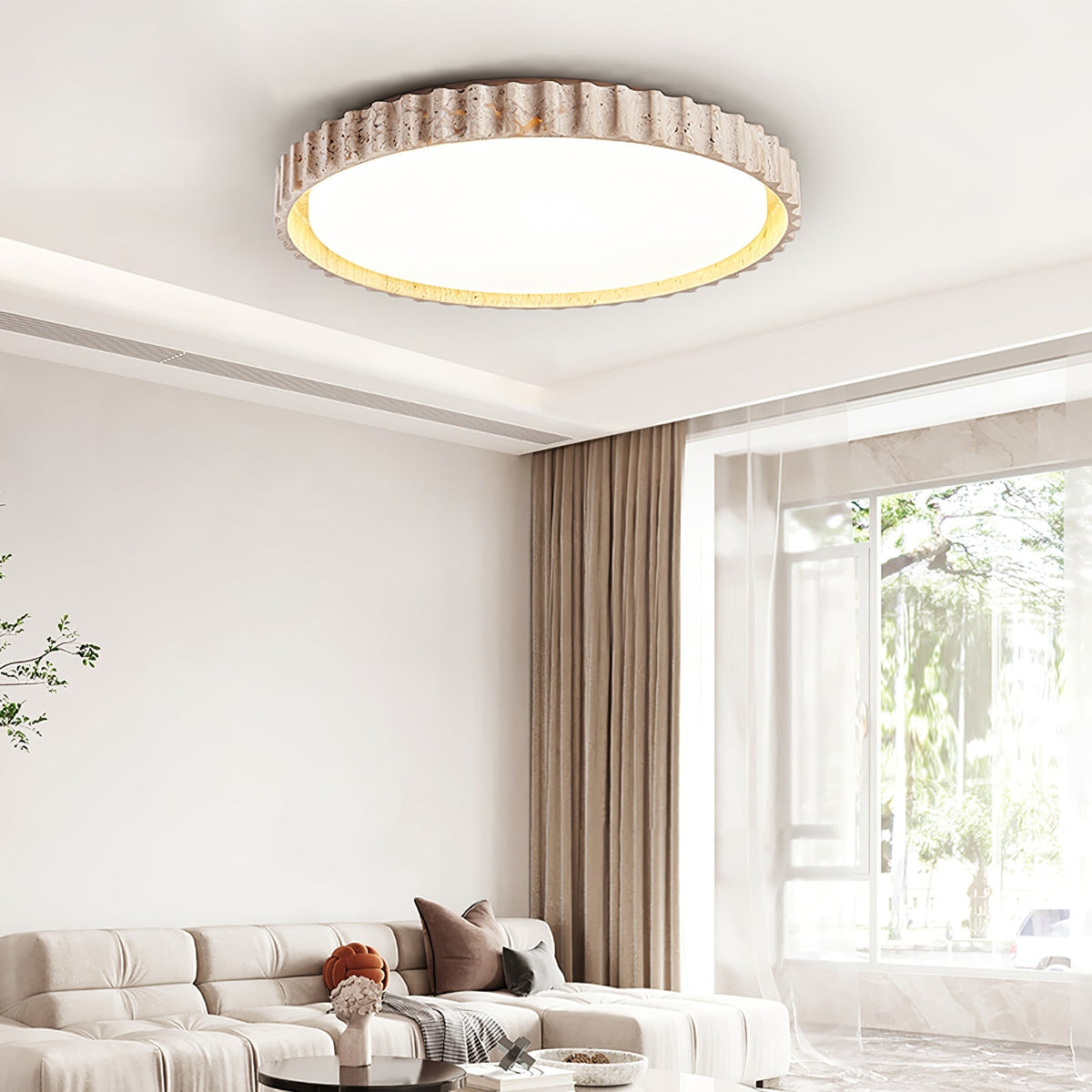 Obsidian lampada da soffitto anello a listelli in travertino