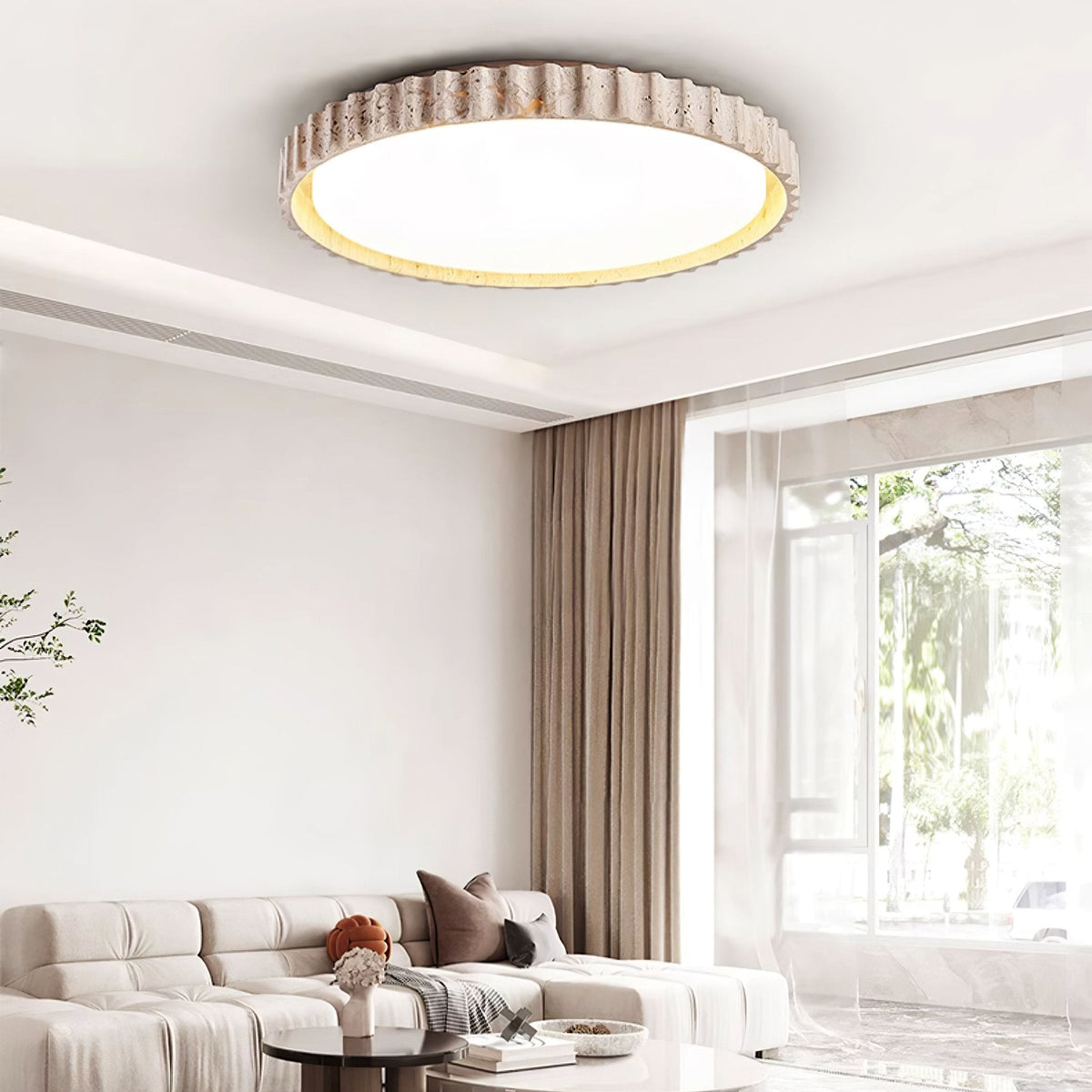 Obsidian lampada da soffitto anello a listelli in travertino
