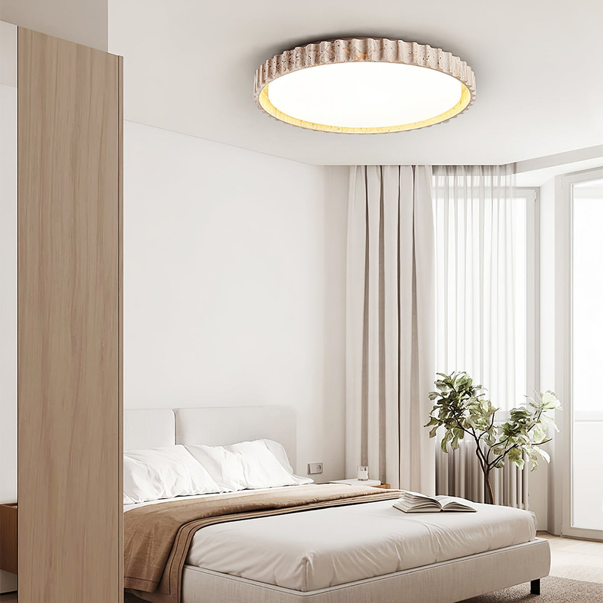 Obsidian lampada da soffitto anello a listelli in travertino