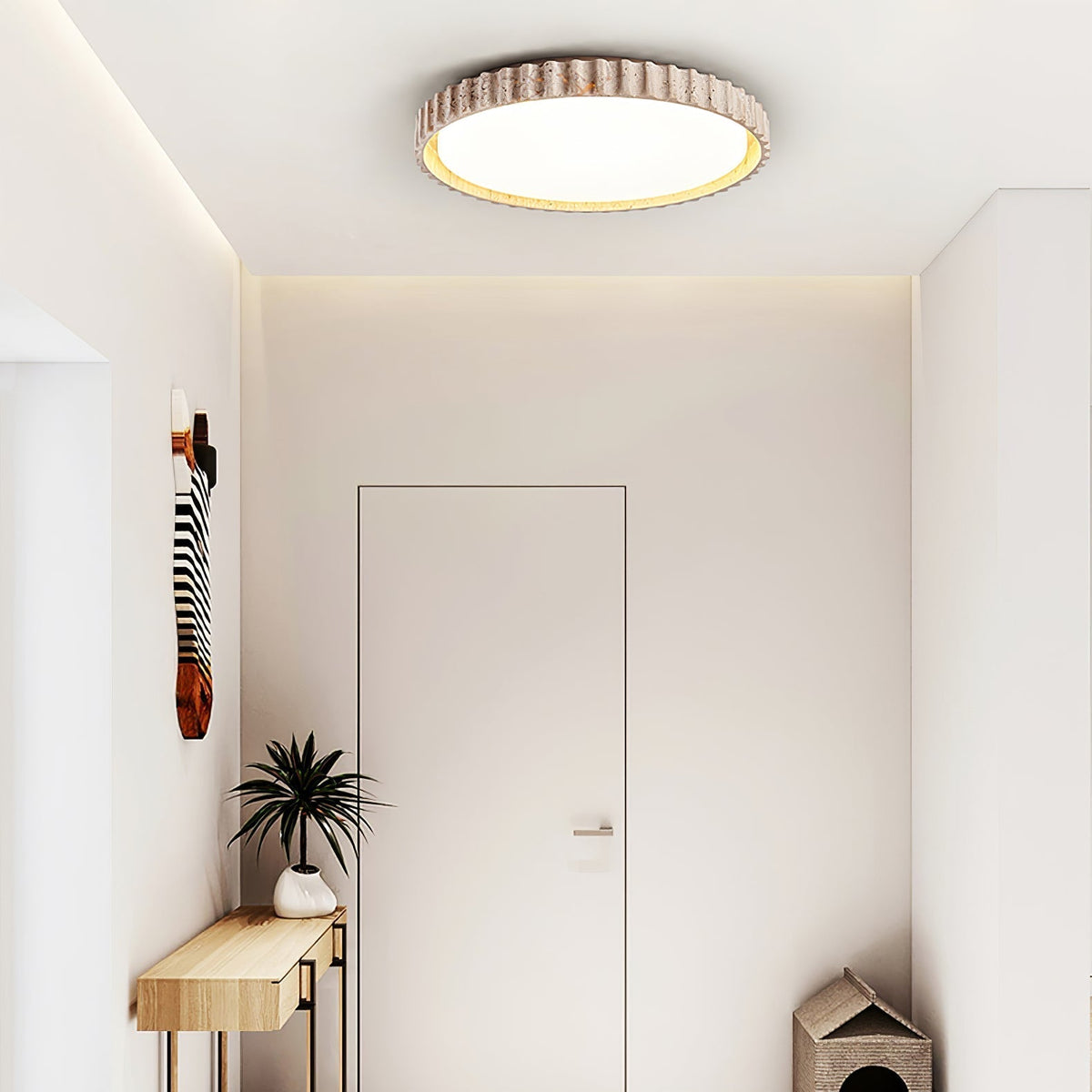 Obsidian lampada da soffitto anello a listelli in travertino