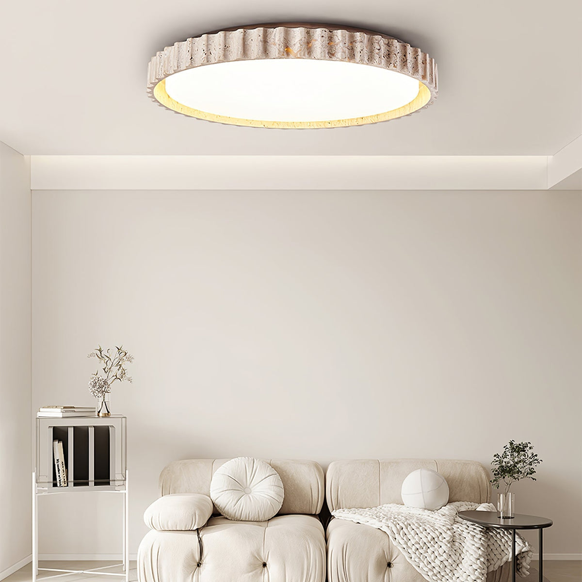 Obsidian lampada da soffitto anello a listelli in travertino