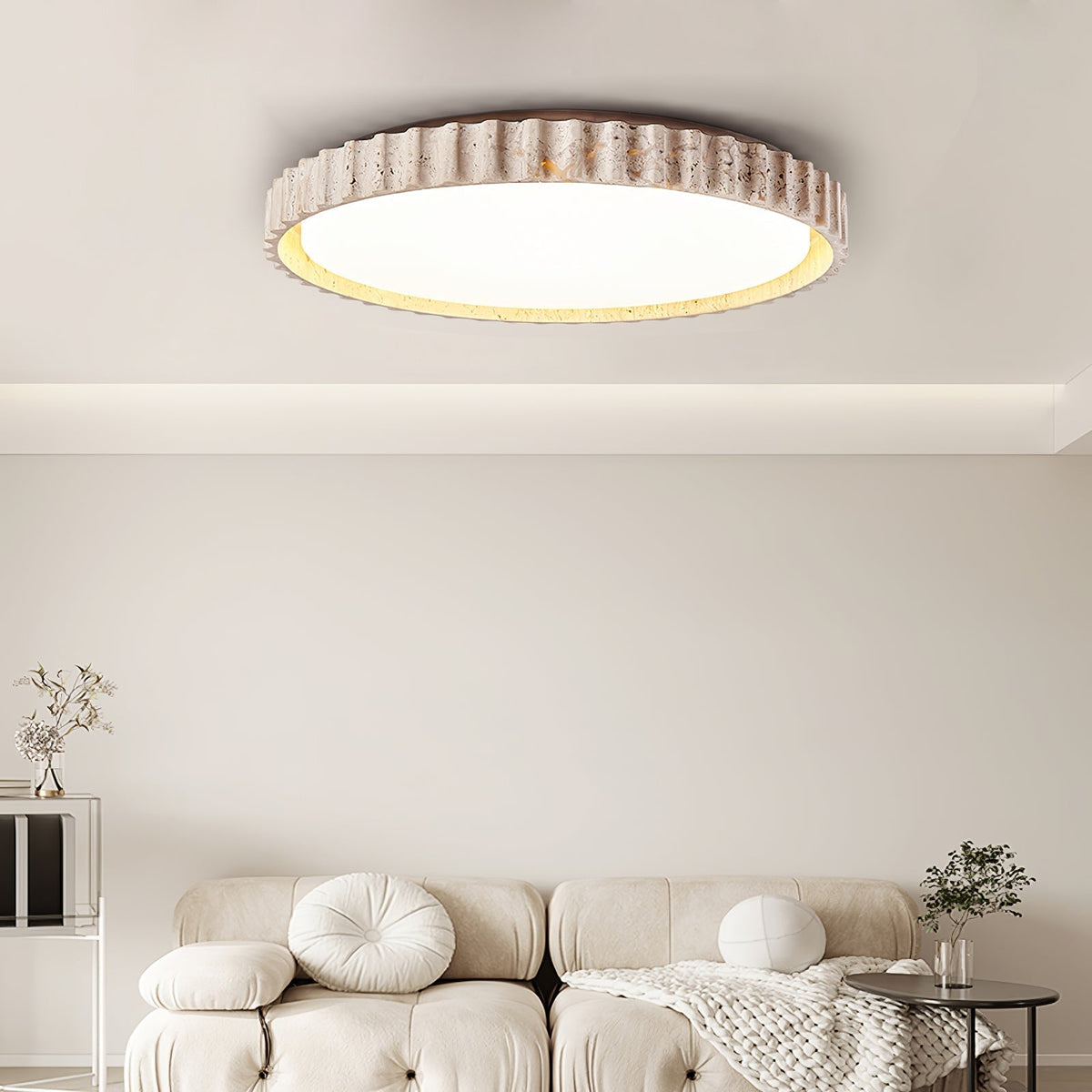 Obsidian lampada da soffitto anello a listelli in travertino