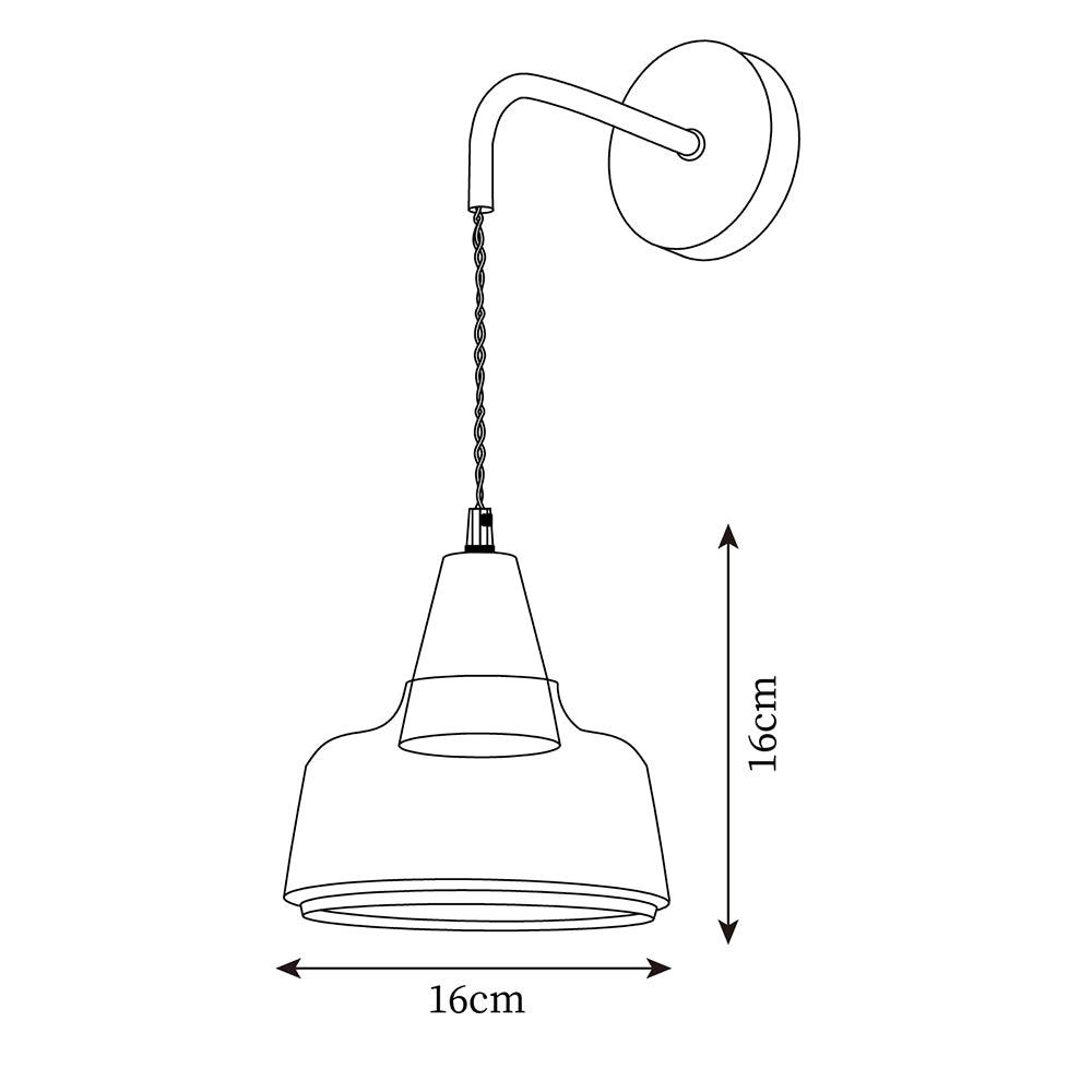 Lampada da parete con paralume in vetro ambrato, accento a cono in noce e luce soffusa moderna