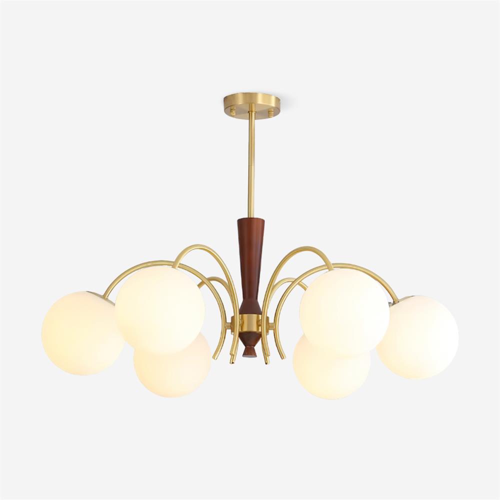 Veslo lampadario in ottone e legno con Paralume Sferico