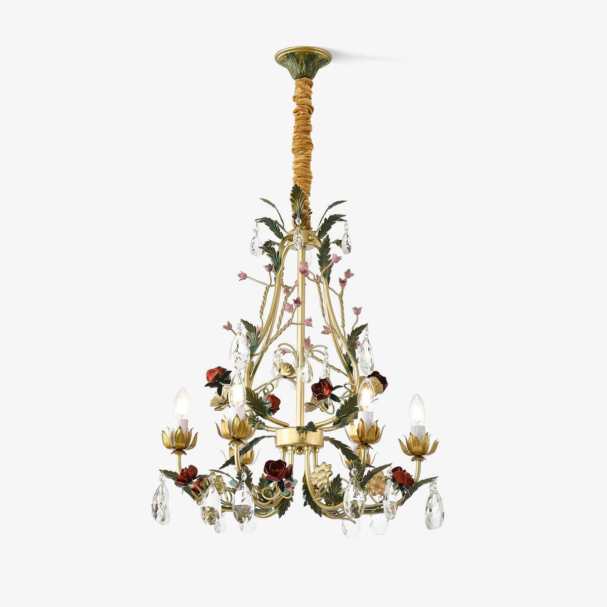 Selarella lampadario ottone Rosa fiori Cristallo Candela