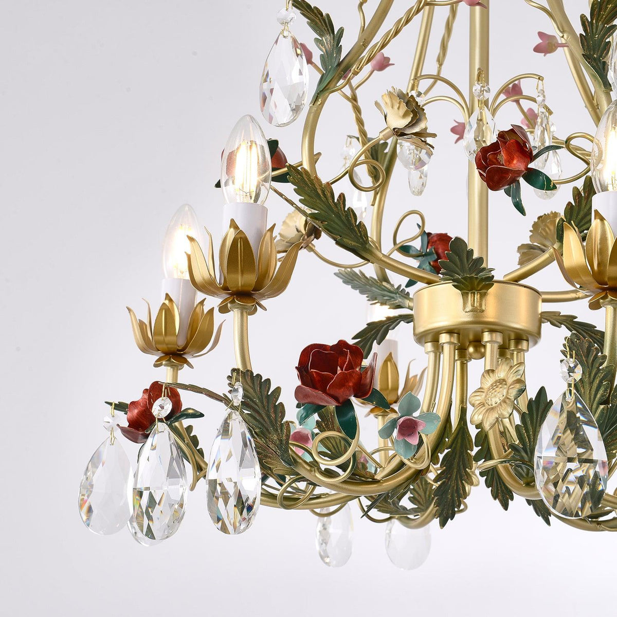Selarella lampadario ottone Rosa fiori Cristallo Candela