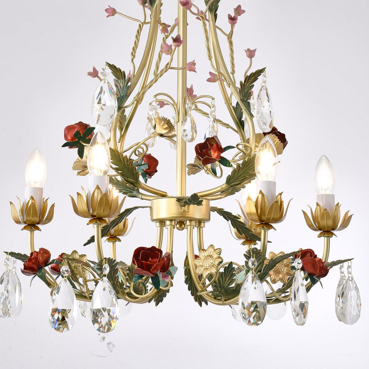 Selarella lampadario ottone Rosa fiori Cristallo Candela