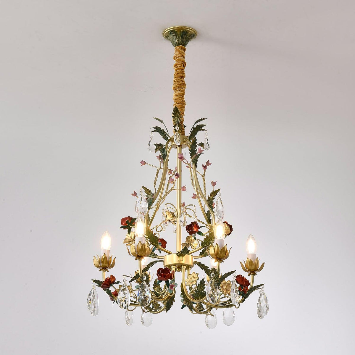 Selarella lampadario ottone Rosa fiori Cristallo Candela