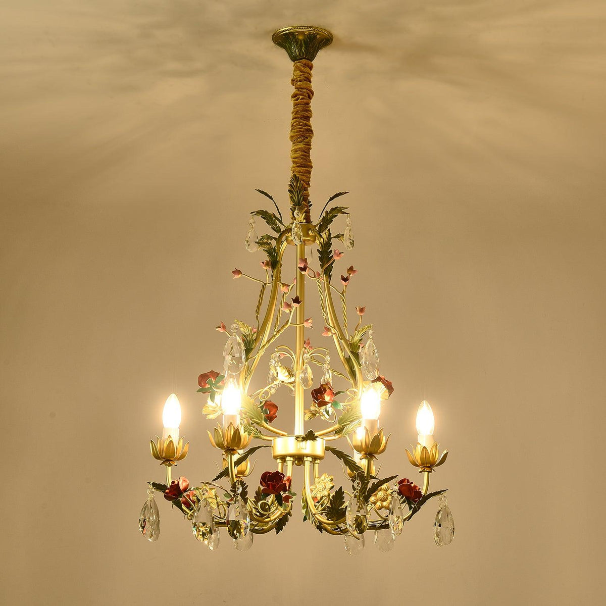 Selarella lampadario ottone Rosa fiori Cristallo Candela