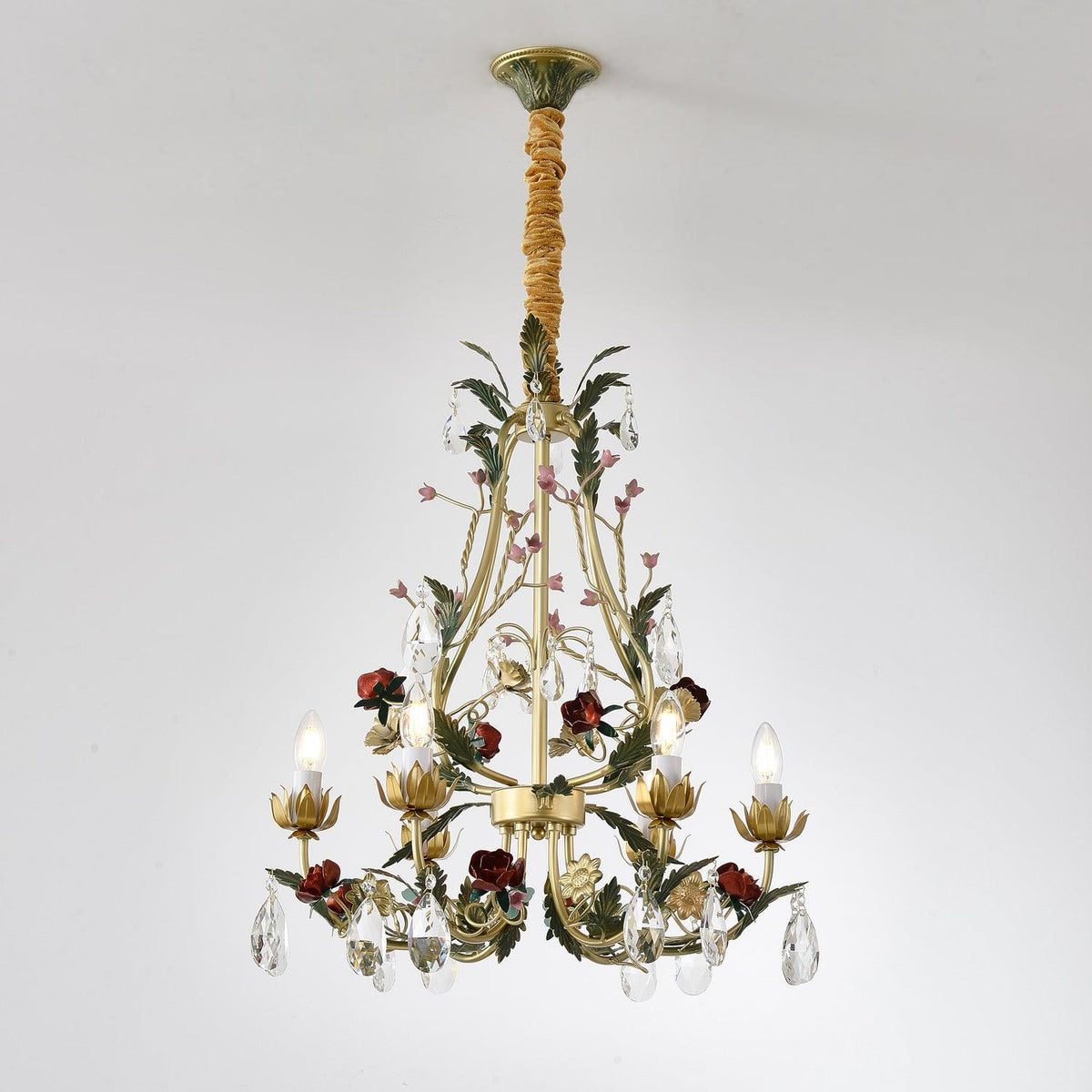 Selarella lampadario ottone Rosa fiori Cristallo Candela