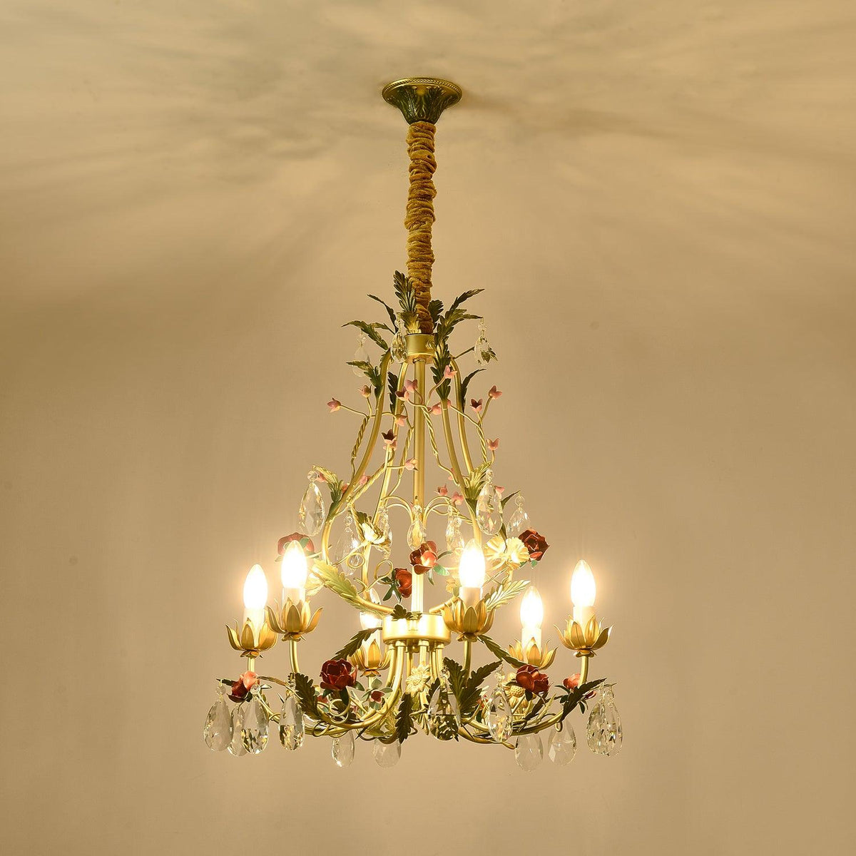 Selarella lampadario ottone Rosa fiori Cristallo Candela