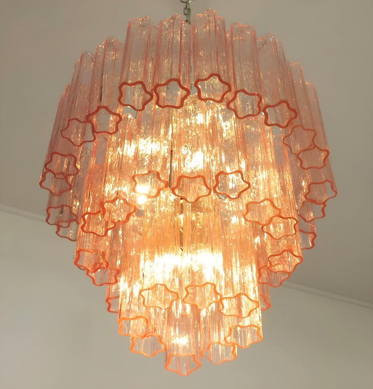 Veloraria lampadario Tubi in vetro Rosa Strati moderni