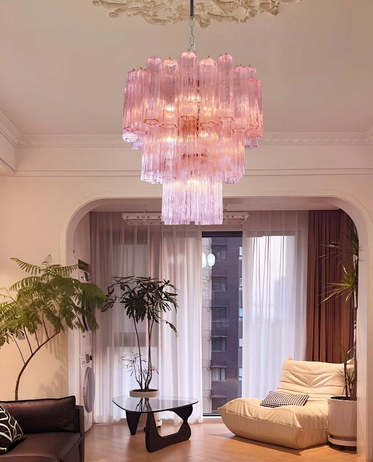 Veloraria lampadario Tubi in vetro Rosa Strati moderni