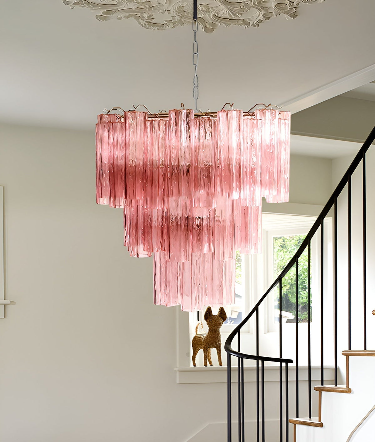 Veloraria lampadario Tubi in vetro Rosa Strati moderni