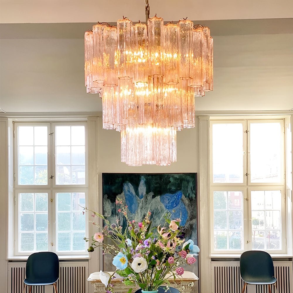 Veloraria lampadario Tubi in vetro Rosa Strati moderni