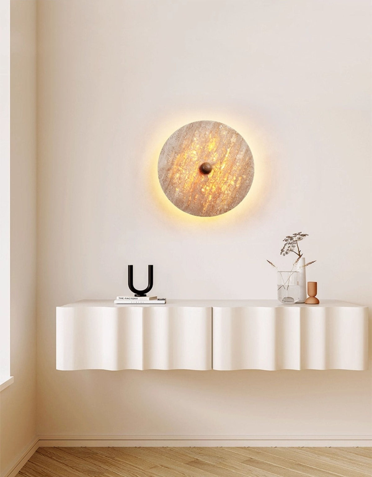 Valisine Round travertino Disk lampada da parete