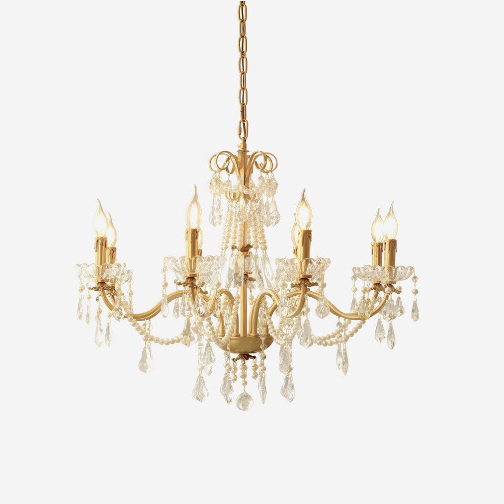 Lampadario Corpo in ottone Gocce di Cristallo Perla Eleganza vintage