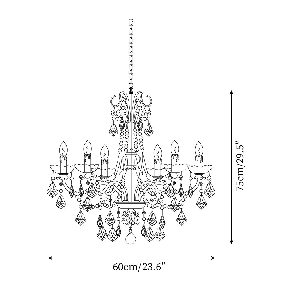 Lampadario Corpo in ottone Gocce di Cristallo Perla Eleganza vintage