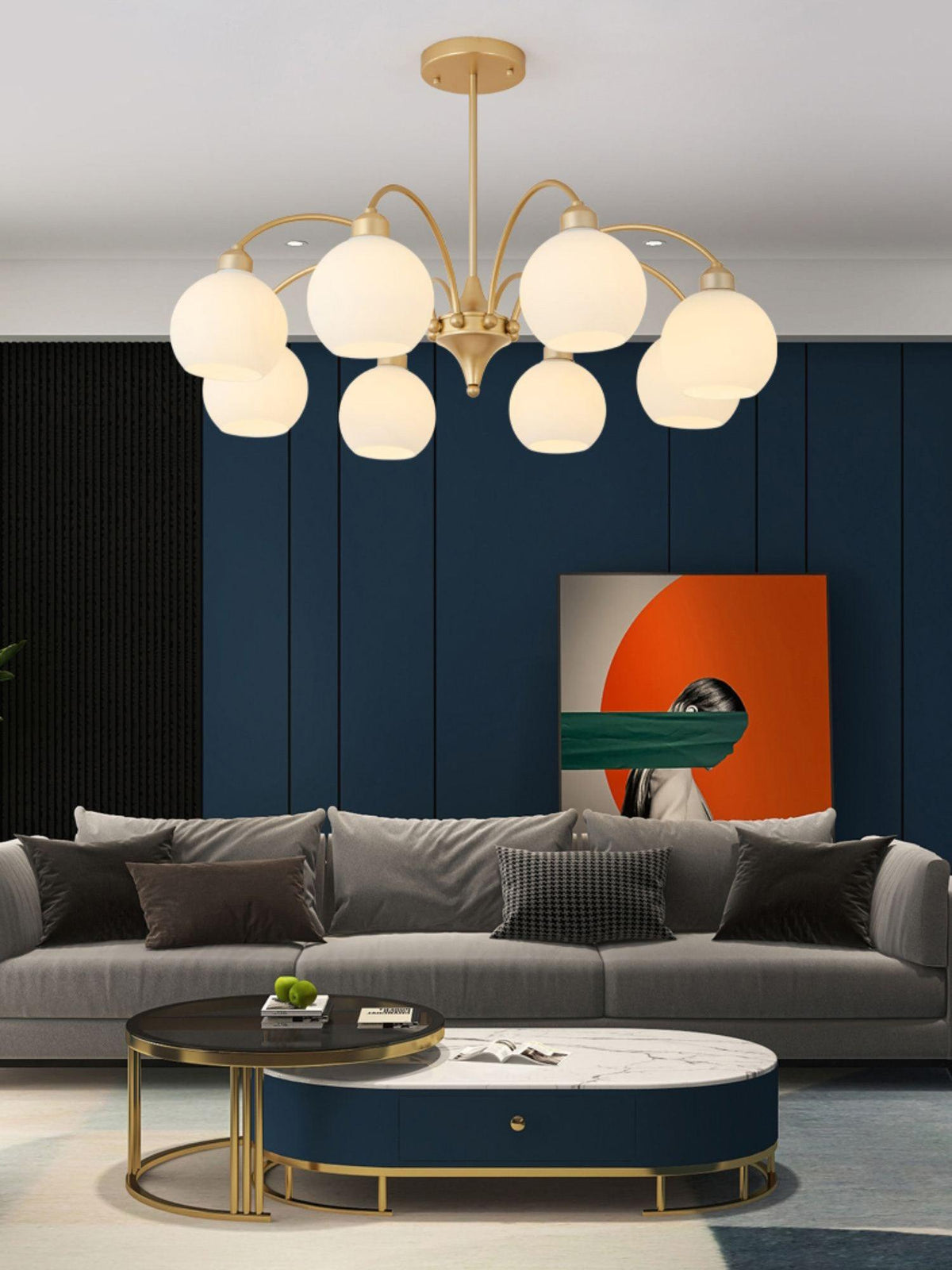 Zusk lampadario in vetro scultoreo dorato moderno 8 luci