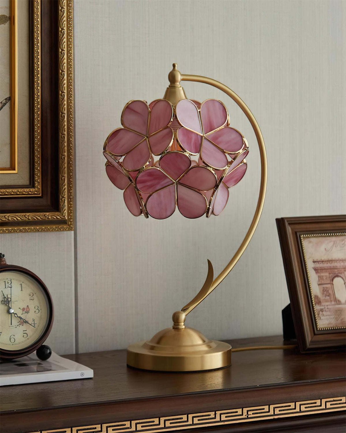Lampada da tavolo trifoglio Petal e rosa floreale