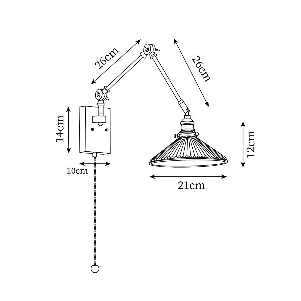Lampada da parete a braccio regolabile con paralume plissettato, base in noce e stile vintage