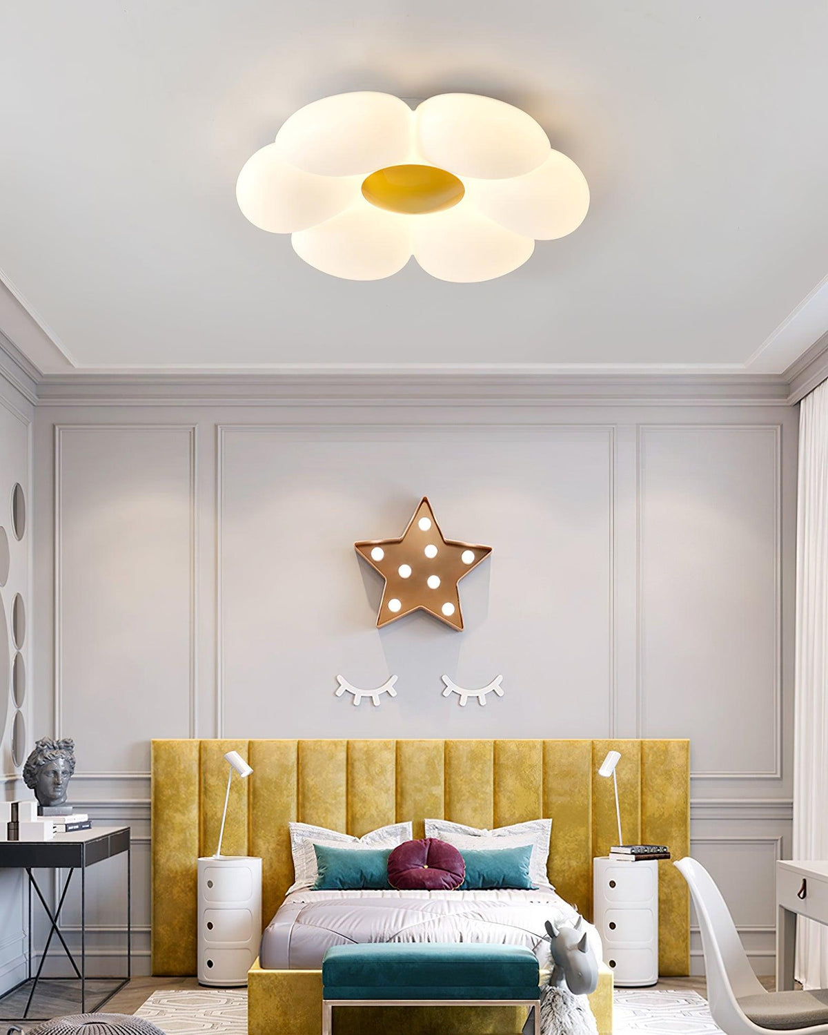Liorinella lampada da soffitto a forma di fiore a sei petali per camera da letto bambini