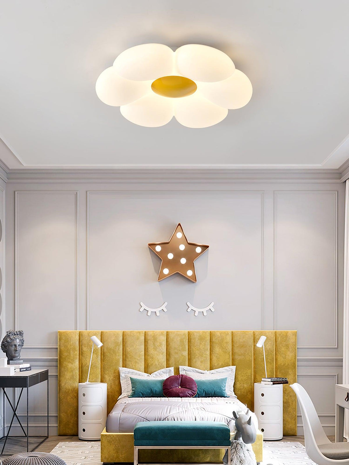 Liorinella lampada da soffitto a forma di fiore a sei petali per camera da letto bambini