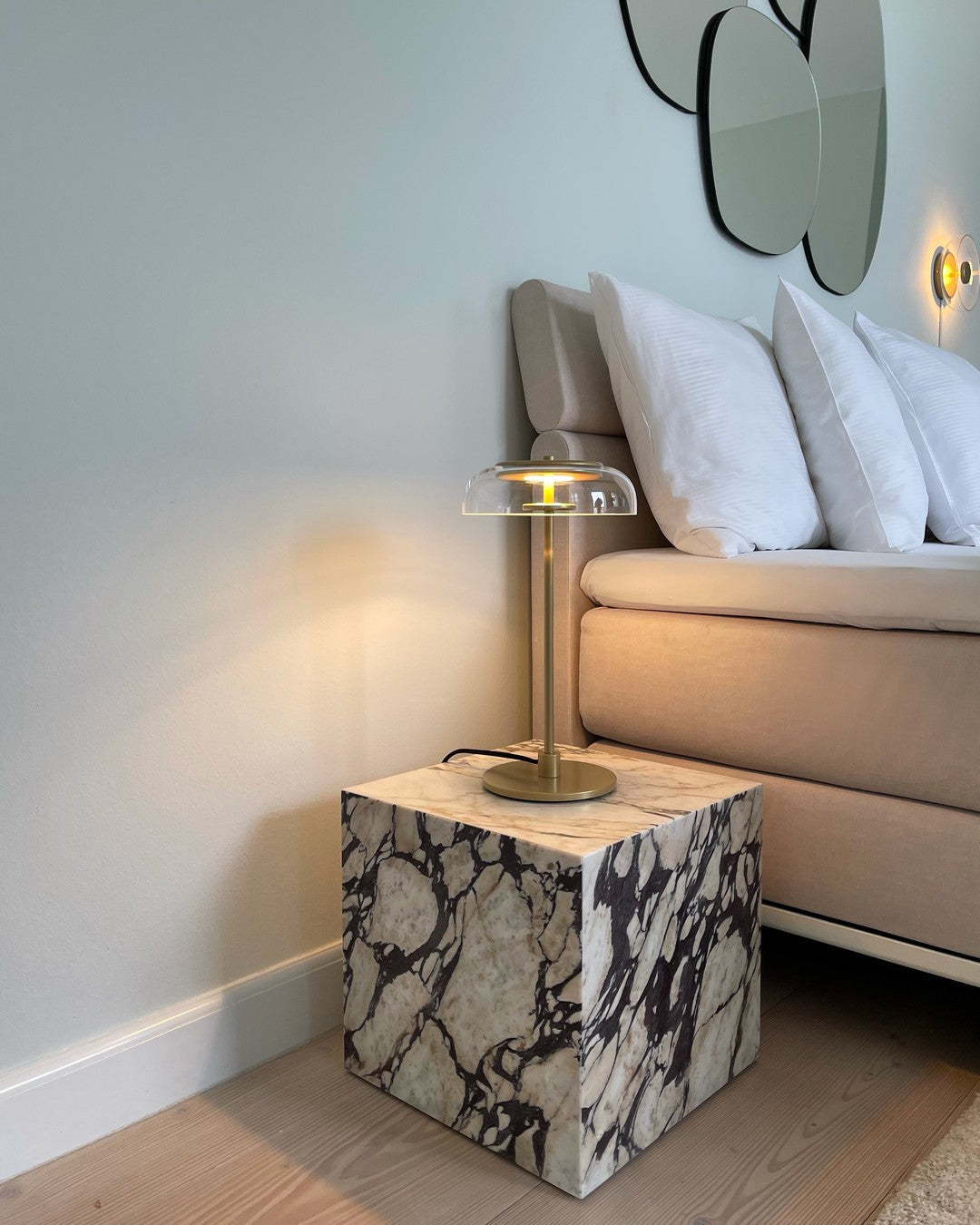 Rinelette lampada da tavolo in vetro Chiaro con Base in legno