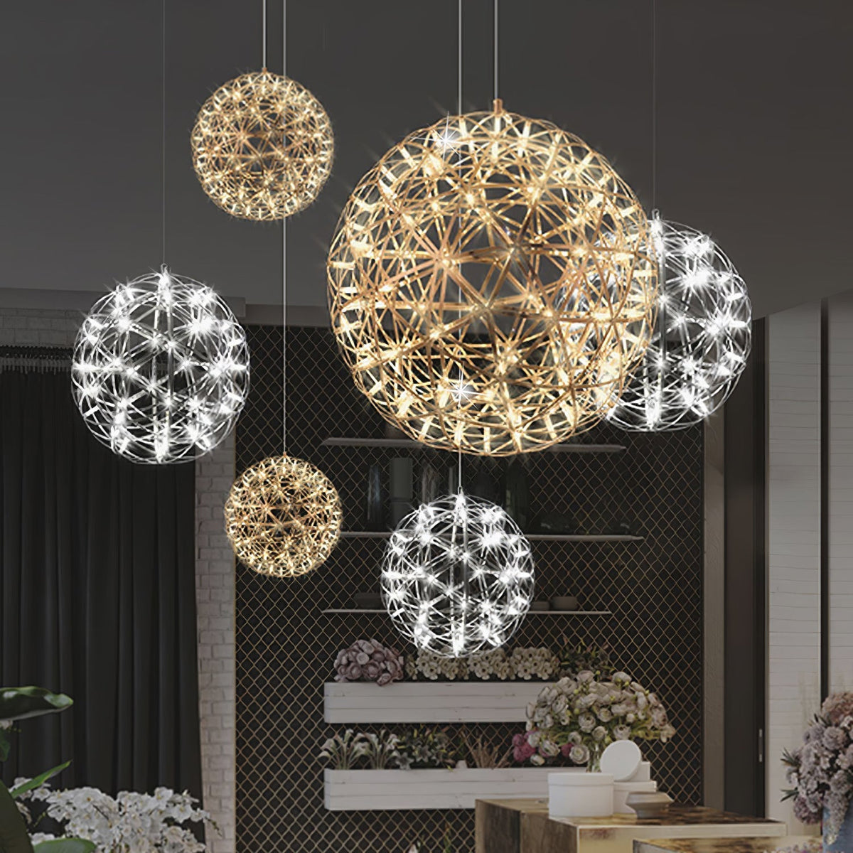 Sylvarin lampada a sospensione con sfera scintillante in oro