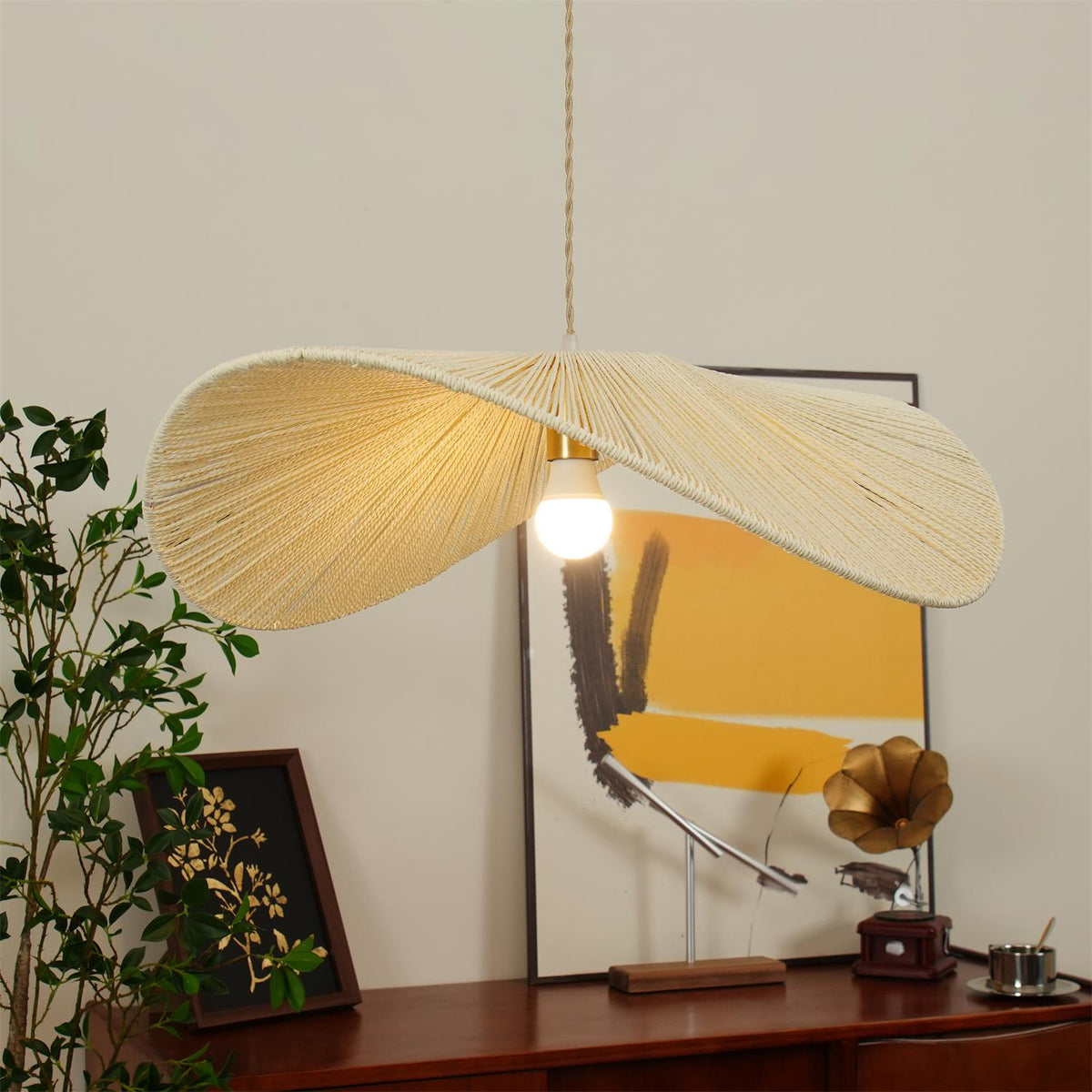 Canoeria lampada a sospensione in rattan intrecciato a mano naturale