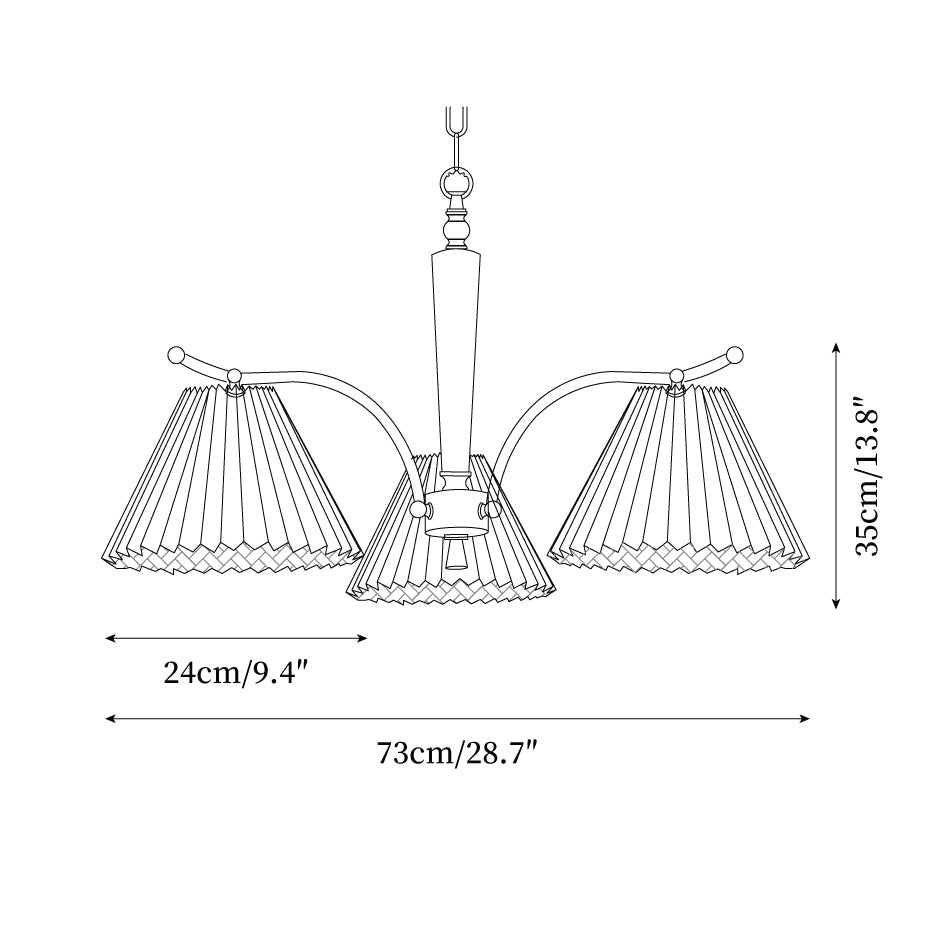Lampadario Pleated Fabric Shades Walnut ottone Arms Warm Retro in legno