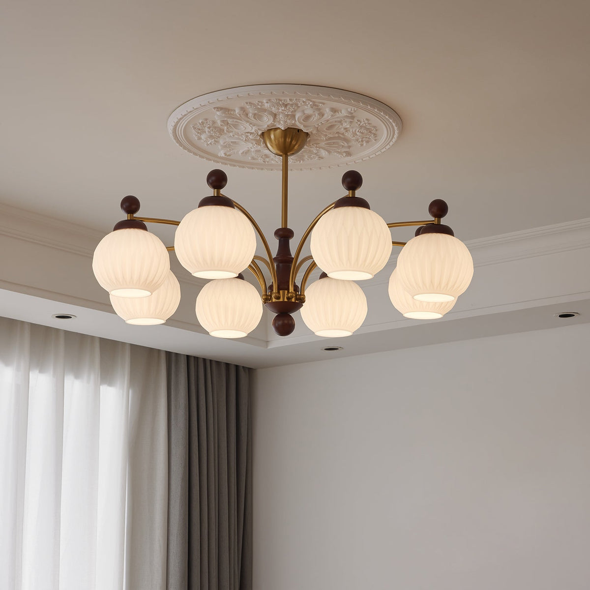 Vedoror lampadario classico Tradizionale in legno e vetro a globo