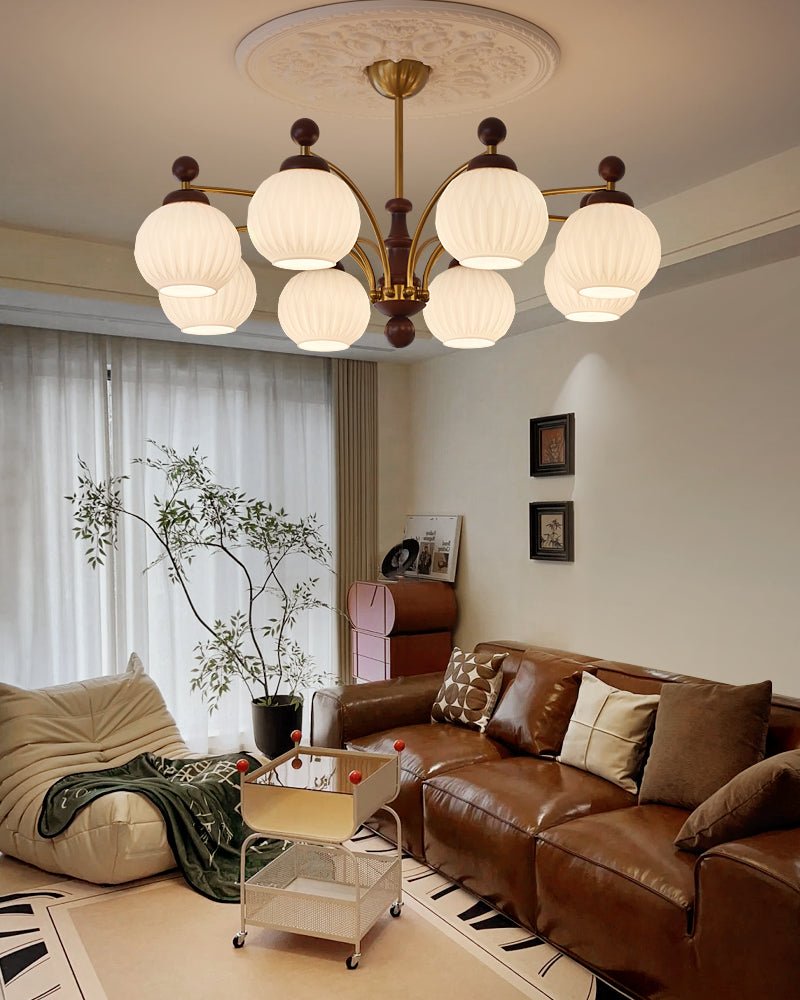 Vedoror lampadario classico Tradizionale in legno e vetro a globo