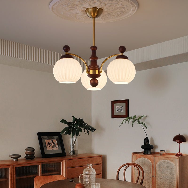 Vedoror lampadario classico Tradizionale in legno e vetro a globo